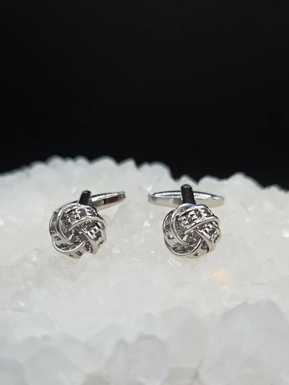 Polished Stainless Steel Knot Cufflinks for Men | Silver Tone